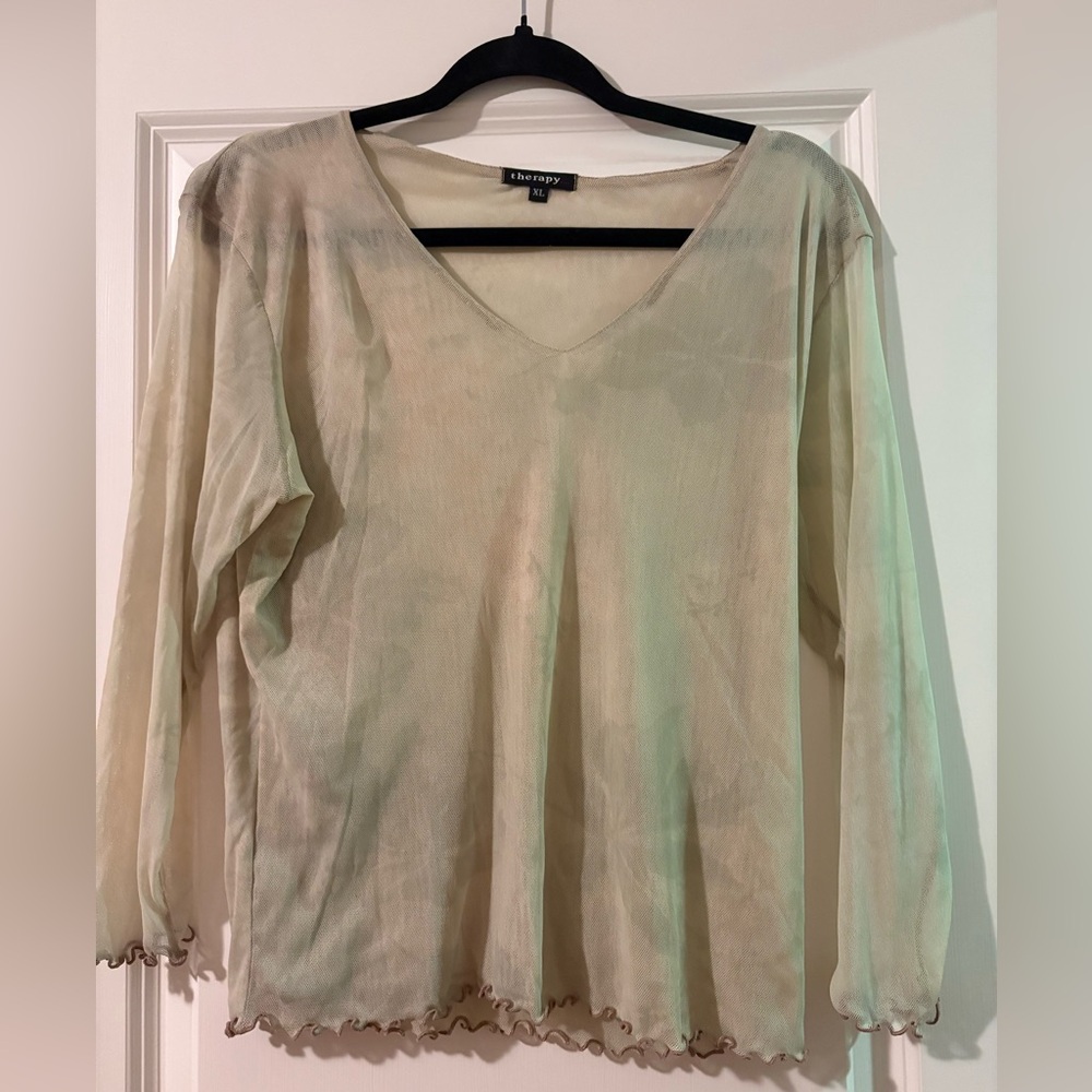 Green Sheer V-Neck Top